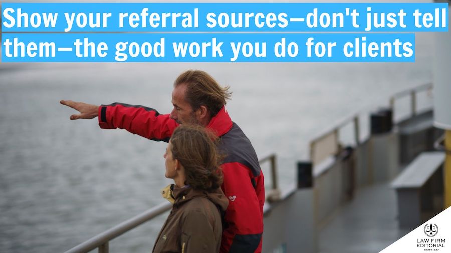 Man pointing to another person to symbolize showing referral sources how instead of telling them what