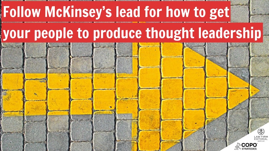 Image of yellow arrow on bricks to signify law firms following McKinsey's lead regarding thought leadership.